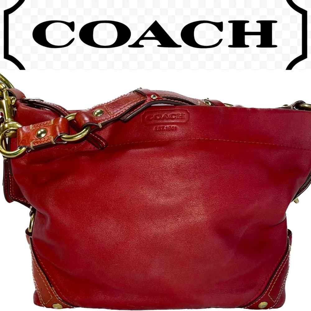 Coach Est 1941 Carly Red Leather Hobo Bag. Signature Logo Preloved